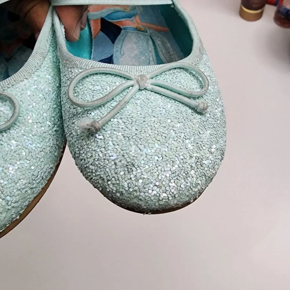 H&M Disney Girls Aladdin Jasmine Mary Jane Turquoise Ballet Flats Shoe Size 12.5